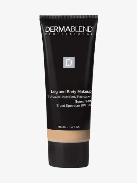 Dermablend Leg and Body Makeup Foundation in branded tube component on a light gray background