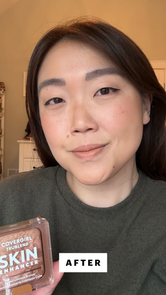 Allure contributing commerce writer Christa Joanna Lee after applying the CoverGirl TruBlend Skin Enhancer Baked...