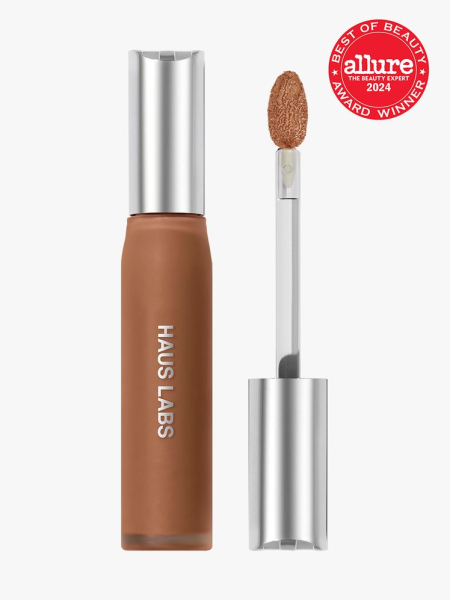 concealer in branded clear tube with silver doe foot applicator cap on light gray background with red and white 2024 allure best of beauty seal